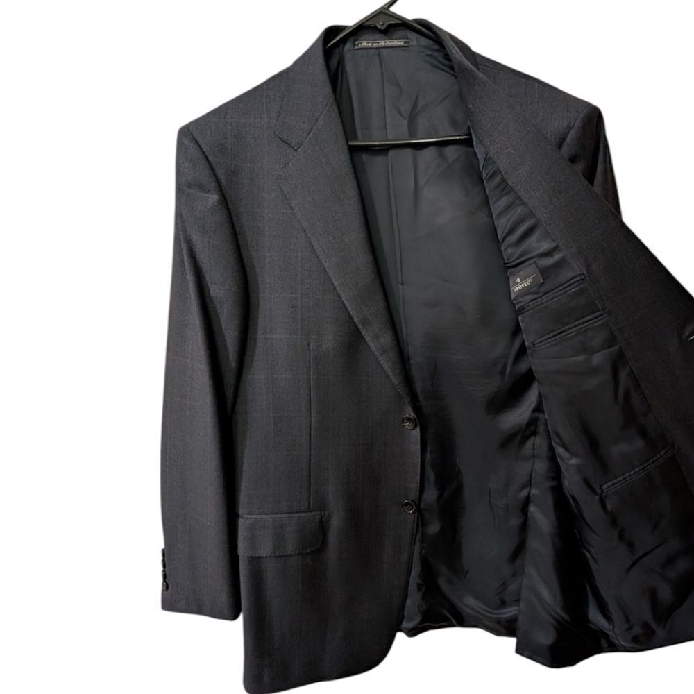 Ermenegildo Zegna Switzerland Men's US 42 Tartan Navy Two Button Wool Blazer - Picture 3 of 12